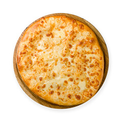 khachapuri with cheese (megrelian) georgian cuisine top view, isolated on white background