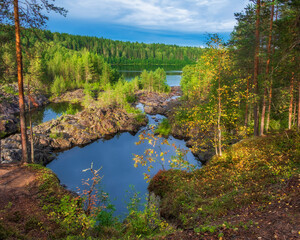 Poor porog, threshold, on the river Suna Karelia, Russian landscape summer