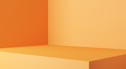 Orange podium and minimal abstract background for Halloween, 3d rendering geometric shape, room studio, Stage for awards on website in modern.