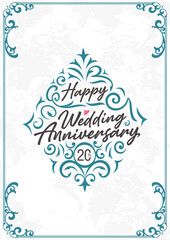 Luxurious happy wedding anniversary ornamental invitation card design template with replaceable years. Vector design. 
