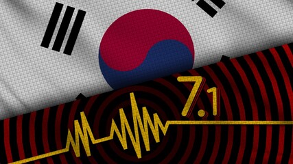 South Korea Wavy Fabric Flag, 7.1 Earthquake, Breaking News, Disaster Concept, 3D Illustration