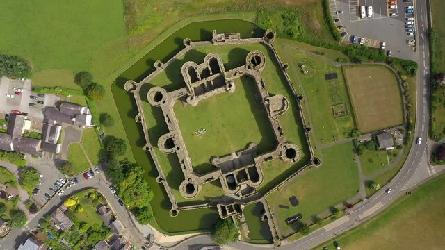 Aerial view of Beaumaris Castle, UNESCO World heritage site, Beaumaris, Anglesey, Gwynedd, North Wales, United Kingdom