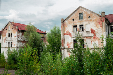 Fototapeta na wymiar ruins of the East Prussian barracks and psychiatric hospital Allenberg
