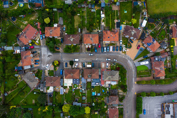 Aerial view of a cul de sac street and neighbourhood