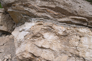 Large gypsum rock or stone geological section, layers of alabaster and selenite.