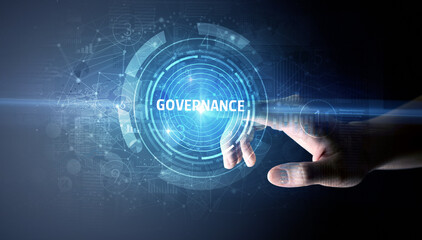 Hand touching business concept button