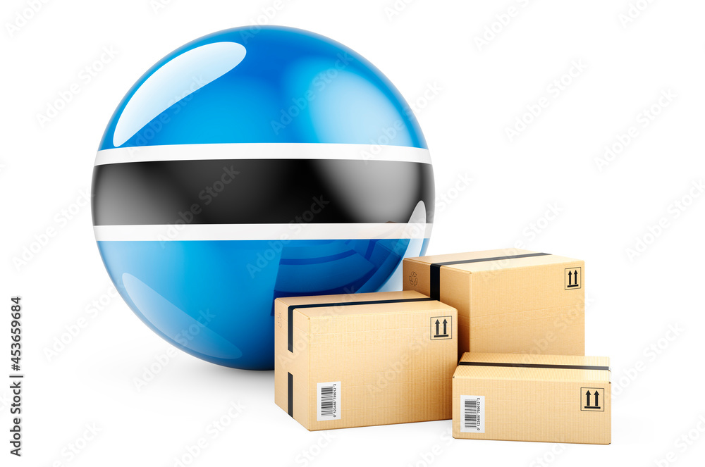 Poster parcels with botswanian flag. shipping and delivery in botswana, concept. 3d rendering