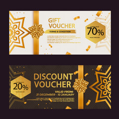 Fototapeta premium Floral Gift Voucher template, Sale banner, discount cards, Coupon template, Gift certificate, headers, website, trendy design, vector, Gift Voucher Banner, Coupon Design