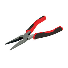 Opened round pliers. Isometric metal round pliers with rubber handles