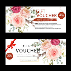 Floral Gift Voucher template, Sale banner, discount cards, Coupon template, Gift certificate, headers, website, trendy design, vector, Gift Voucher Banner, Coupon Design