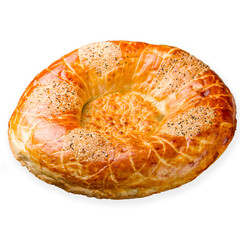 Uzbek bread from tandoor side view, isolated on white