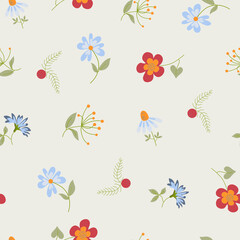 Floral pattern. Abstract flowers and leaves. Drawings flowers. Decor for textiles. Vector illustration.