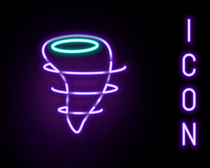 Glowing neon line Tornado icon isolated on black background. Colorful outline concept. Vector