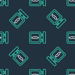 Line Barbershop icon isolated seamless pattern on black background. Hairdresser logo or signboard. Vector