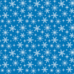 Minimalist blue white seamless pattern with Snowflakes for Christmas, New year and Winter design. Vector Holiday background for print, textile, greeting, postcard, invitation, wrapping, gift paper