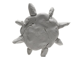 Grey modelling clay shaped in sun sculpture isolated on white background