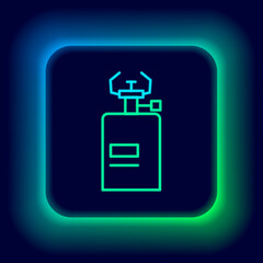 Glowing neon line Camping gas stove icon isolated on black background. Portable gas burner. Hiking, camping equipment. Colorful outline concept. Vector