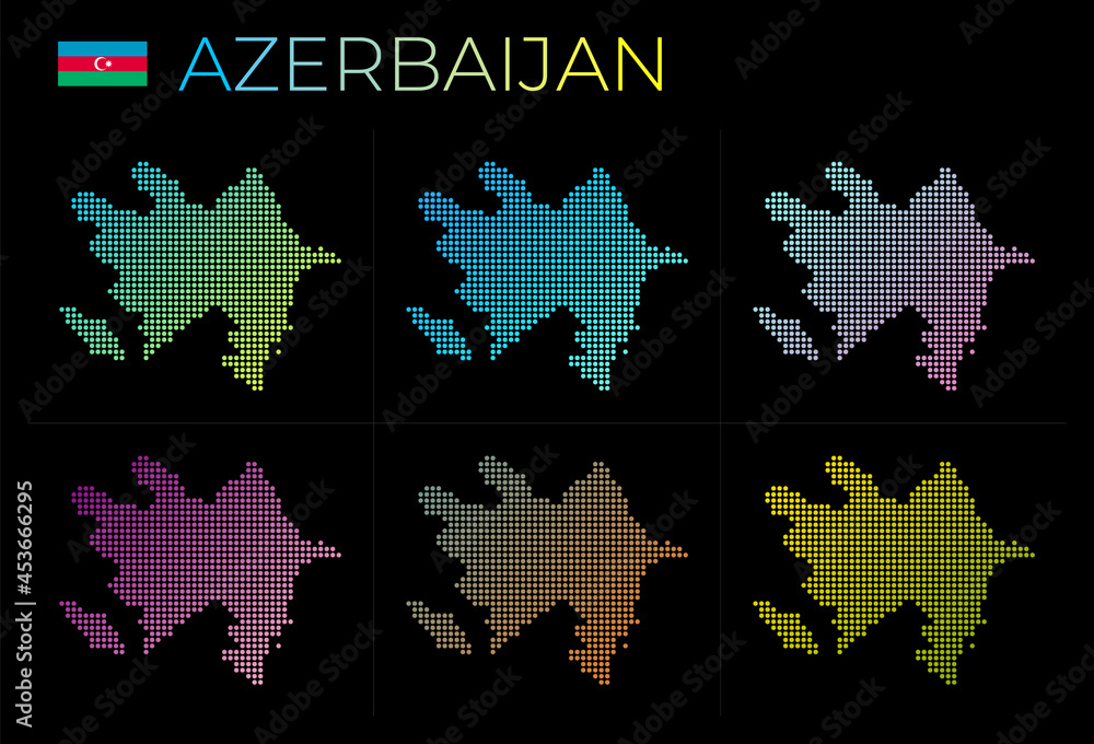 Poster azerbaijan dotted map set. map of azerbaijan in a dotted style with borders filled with beautiful sm