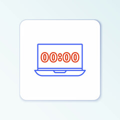 Line Clock on laptop screen icon isolated on white background. Schedule concepts. Colorful outline concept. Vector