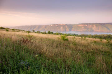 Beautiful summer rural landscape along the banks of the Dniester, Ukraine