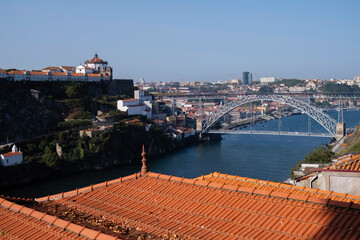 Fototapeta na wymiar View of the Dom Luis I Bridge in Porto, Portugal.