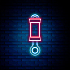 Glowing neon line Shock absorber icon isolated on brick wall background. Colorful outline concept. Vector