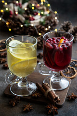 Christmas still life with glass of mulled wine