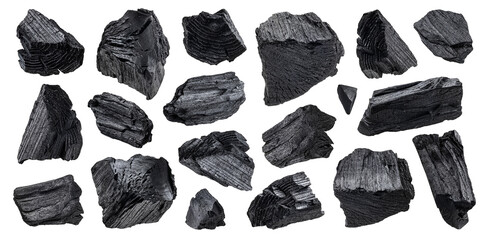 Natural wood charcoal isolated on white background 