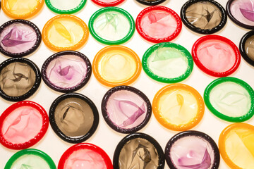 Colorful condoms background.