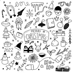 Big set of Christmas design element in doodle style