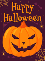 Vectorof Halloween party invitations or greeting cards with handwritten. Evil pumpkin