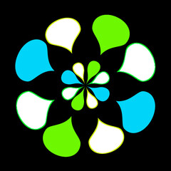 four leaf clover isolated on black abstract background, beautiful floral greeting card, geometric shaped decorative pattern, colorful art template, graphic design illustration wallpaper