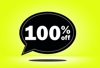 100% off - black and yellow floating balloon - with yellow background - banner for discount and reduction promotional offers