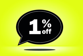 1% off - black and yellow floating balloon - with yellow background - banner for discount and reduction promotional offers