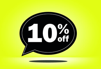 10% off - black and yellow floating balloon - with yellow background - banner for discount and reduction promotional offers