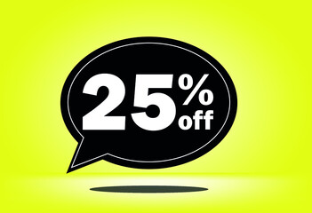 25% off - black and yellow floating balloon - with yellow background - banner for discount and reduction promotional offers