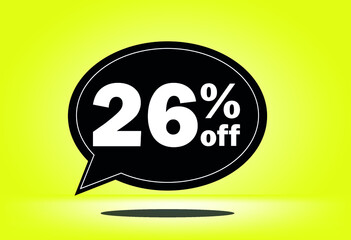 26% off - black and yellow floating balloon - with yellow background - banner for discount and reduction promotional offers