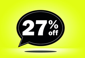 27% off - black and yellow floating balloon - with yellow background - banner for discount and reduction promotional offers