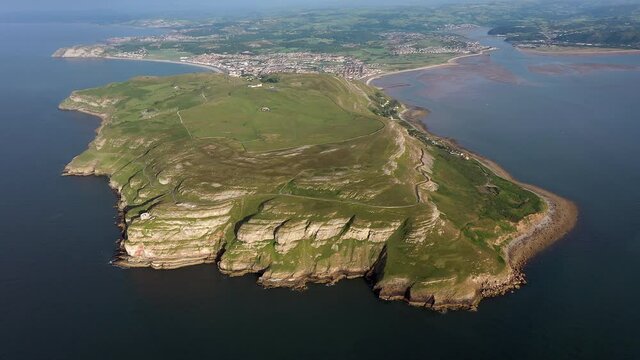 Aerial of the Great Orme headland, Llandudno, Gwynedd, North Wales, United Kingdom