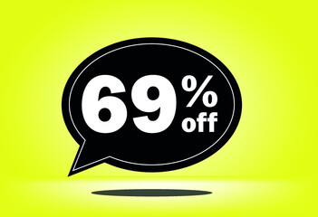 69% off - black and yellow floating balloon - with yellow background - banner for discount and reduction promotional offers