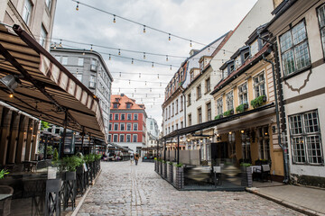 Fototapeta na wymiar Riga, Latvia Old Town historical center with medieval streets and cafes