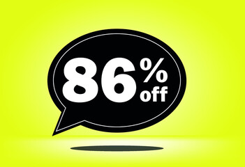 86% off - black and yellow floating balloon - with yellow background - banner for discount and reduction promotional offers