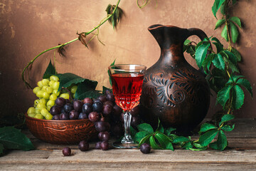 still life with grapes and wine