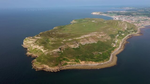 Aerial of the Great Orme headland, Llandudno, Gwynedd, North Wales, United Kingdom