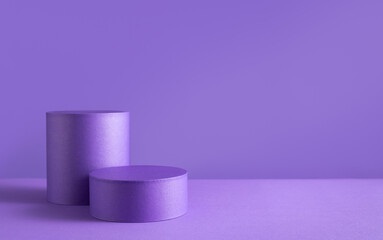 Halloween holiday concept. Podiums or pedestals for products display on purple background.