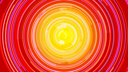 Abstract circle yellow orange neon future technology background.