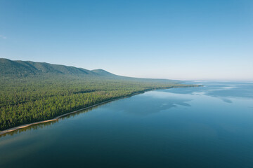 Fantastic panorama of Lake Baikal at sunset is a rift lake located in southern Siberia, Russia....