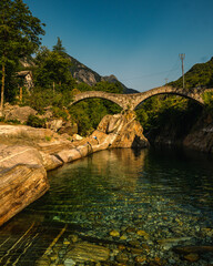 beautiful clear little river in switzerland