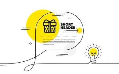 Gift box icon. Continuous line idea chat bubble banner. Present or Sale sign. Birthday Shopping symbol. Package in Gift Wrap. Gift box icon in chat message. Talk comment light bulb background. Vector
