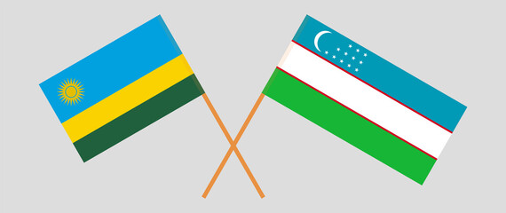 Crossed flags of Rwanda and Uzbekistan. Official colors. Correct proportion